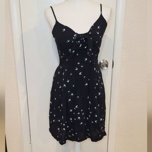 Mini black and white bird print summer dress